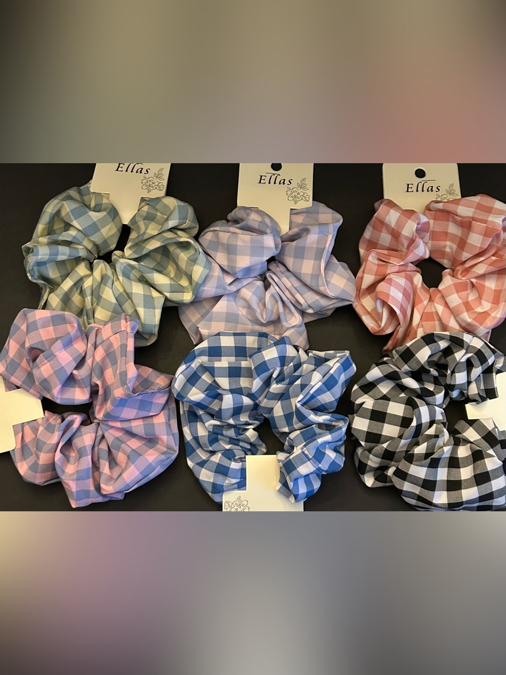 Ellas Women’s Gingham Scrunchie Set of (6) Six- Blue & Multi Color Options NWT